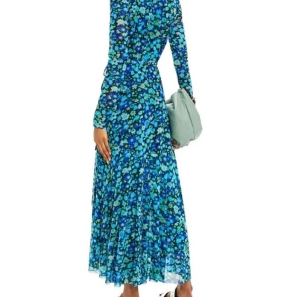 GANNI Mesh Wrap Dress Blue Floral Print - Picture 2 of 10